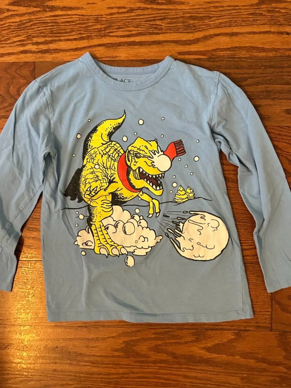 The Children's Place Boys Long Sleeve Dino Snowball Graphic Tee Boys Size Medium